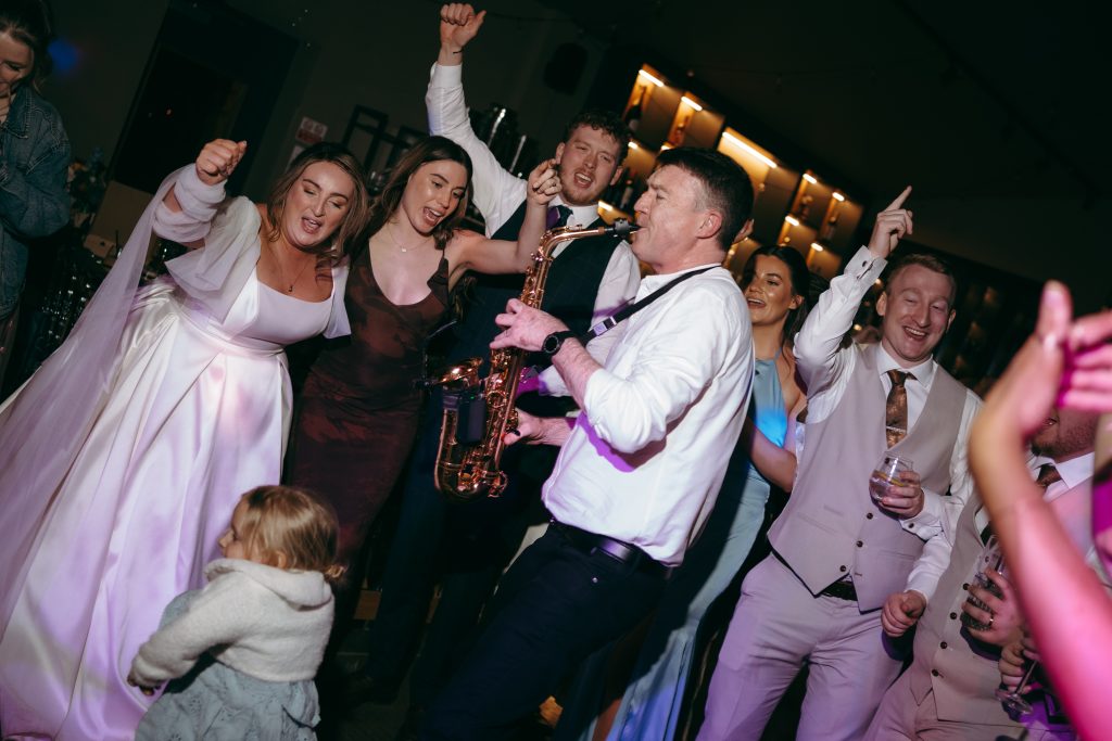 Beth & Rob's wedding at Carwinley Barn, Cumbria — dodgy moves and saxaphoe vibes