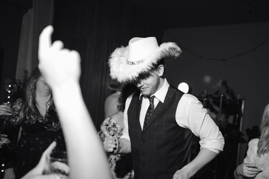 Beth & Rob's wedding at Carwinley Barn, Cumbria — dodgy moves and saxaphoe vibes
