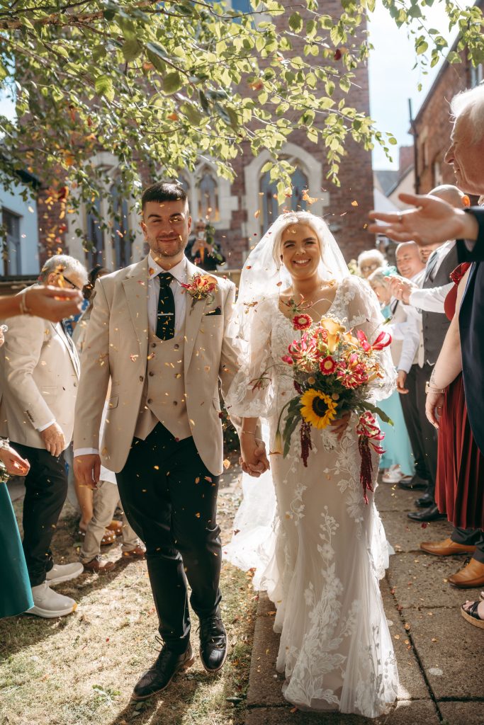Laura & Kieren's wedding at Durham Masonic Hall — drinks, confetti and social buzz
