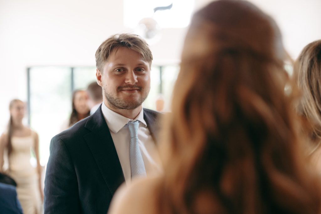 Libby & Tyler's wedding at The Hidden Oak, County Durham — confetti, drinks and guests socialising